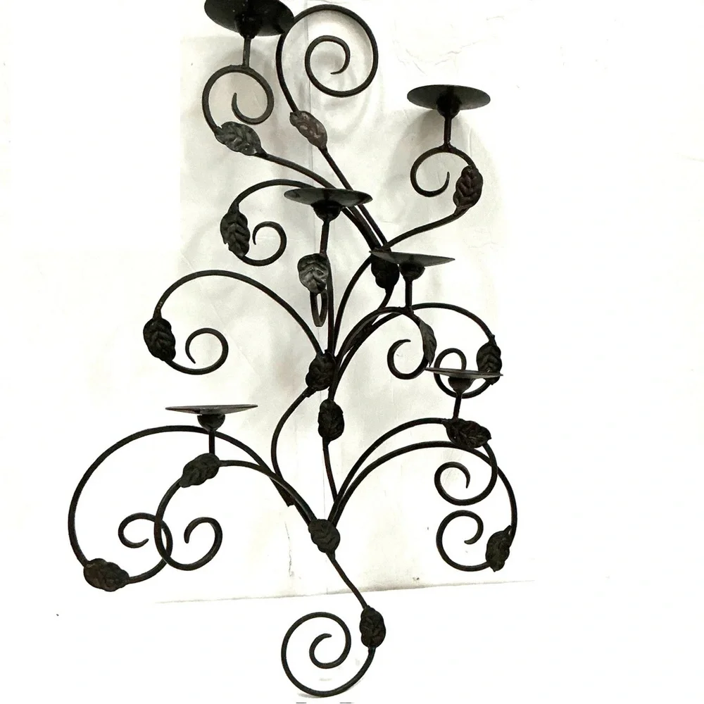 Black Iron Metal Leaf Wall Scone Candle Holder